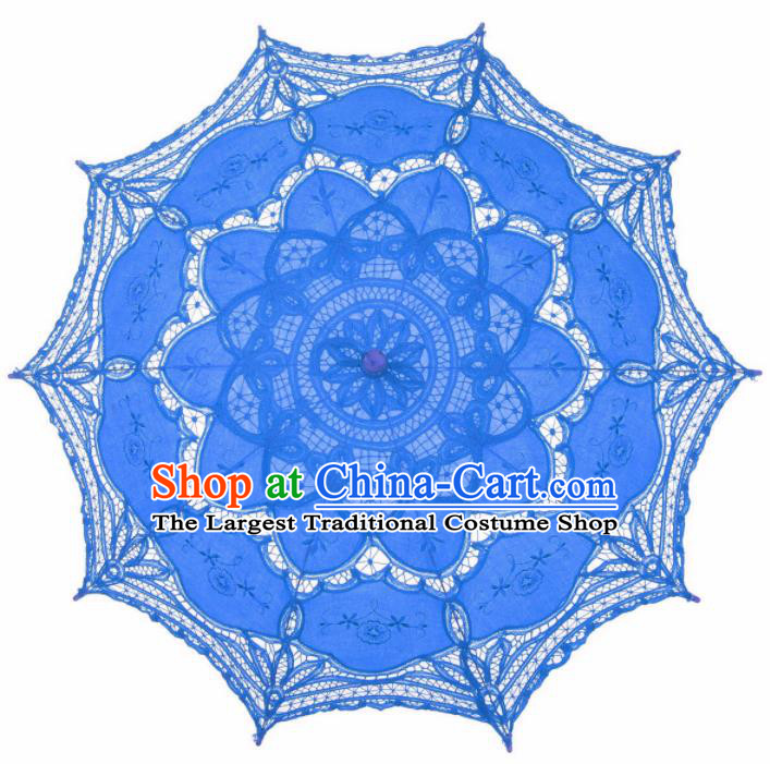 Chinese Traditional Photography Prop Deep Blue Lace Umbrella Handmade Umbrellas