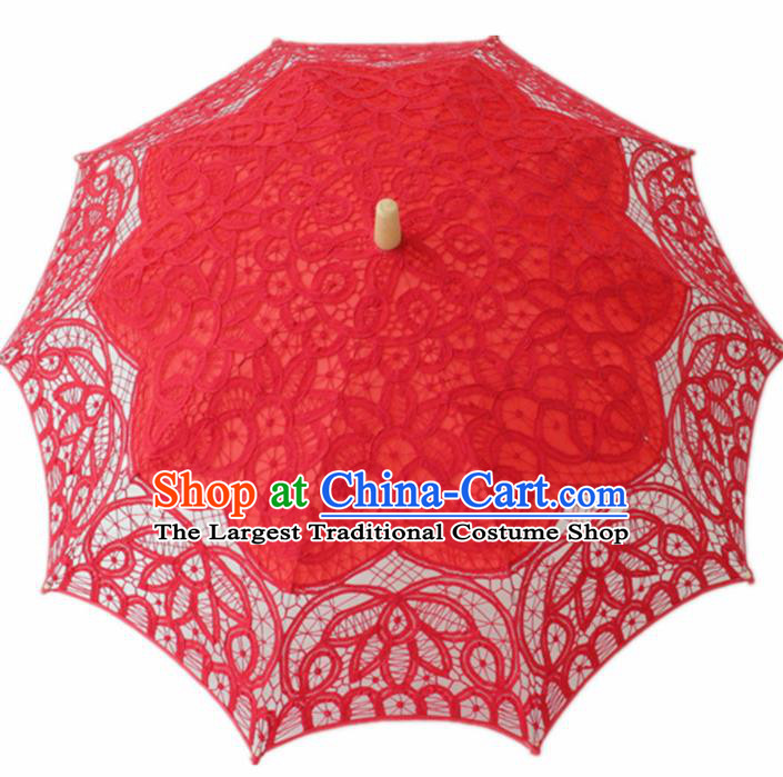 Chinese Traditional Photography Prop Red Lace Umbrella Handmade Umbrellas