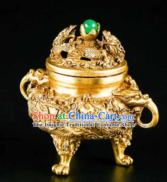 Chinese Traditional Carving Dragons Brass Incense Burner Taoism Bagua Feng Shui Items Censer Decoration