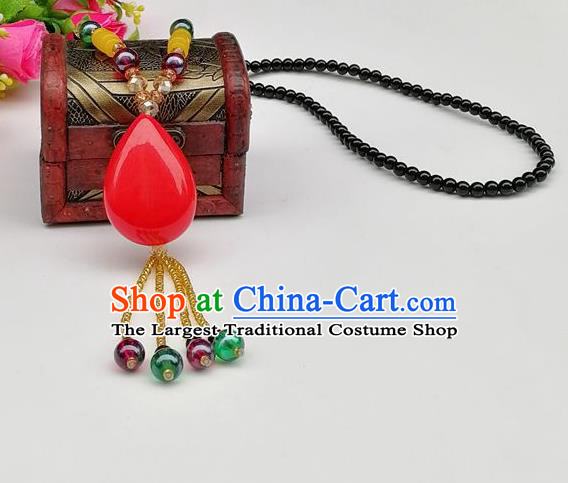 Chinese Traditional Ethnic Jewelry Accessories Red Stone Tassel Necklace for Women