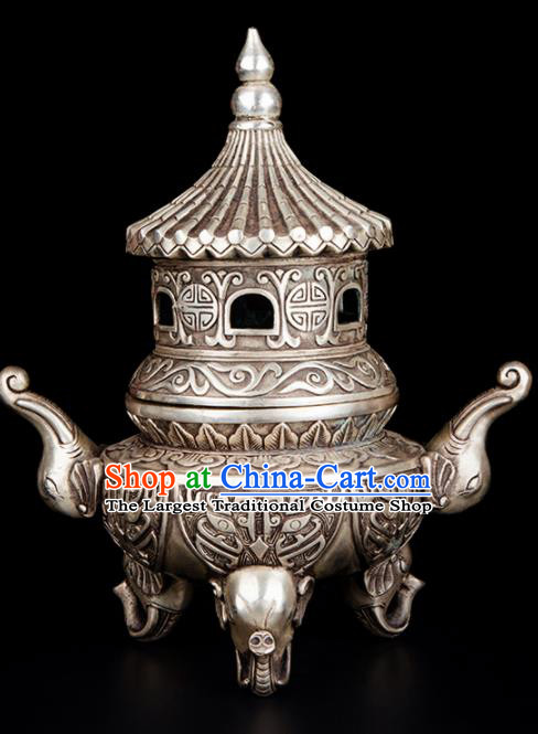 Chinese Traditional Taoism Bagua Carving Elephant Cupronickel Incense Burner Feng Shui Items Brass Censer Decoration