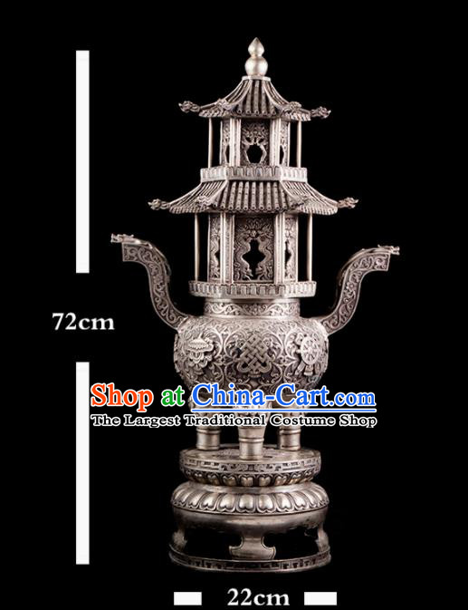 Chinese Traditional Taoism Bagua Cupronickel Tower Incense Burner Feng Shui Items Censer Decoration