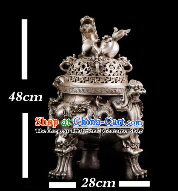Chinese Traditional Taoism Bagua Cupronickel Lion Incense Burner Feng Shui Items Censer Decoration