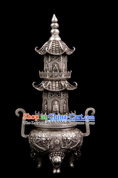 Chinese Traditional Taoism Bagua Cupronickel Tower Incense Burner Feng Shui Items Censer Decoration