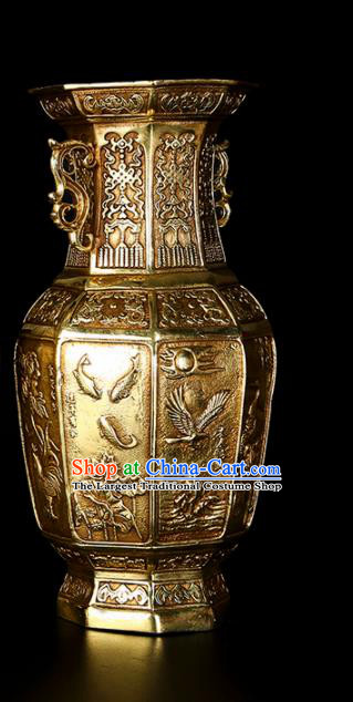 Chinese Traditional Feng Shui Items Taoism Bagua Brass Carving Crane Vase Decoration