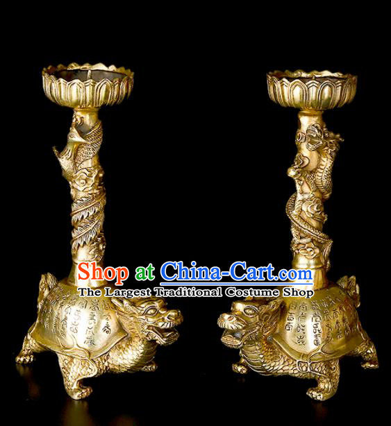 Chinese Traditional Feng Shui Items Taoism Bagua Brass Carving Dragon Phoenix Candelabrum Decoration