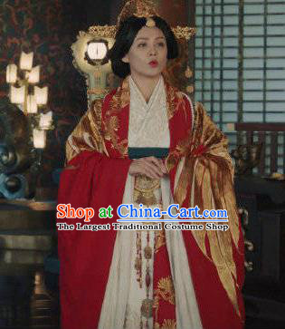 The Lengend of Haolan Chinese Ancient Warring States Period Queen Embroidered Historical Costume and Headpiece for Women