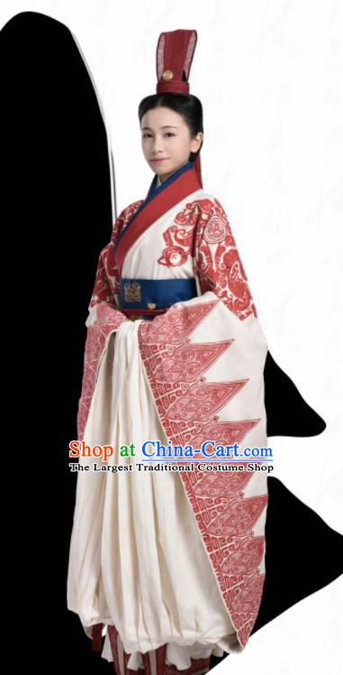 Chinese Ancient Warring States Period Court Maid The Lengend of Haolan Embroidered Historical Costume and Headpiece for Women