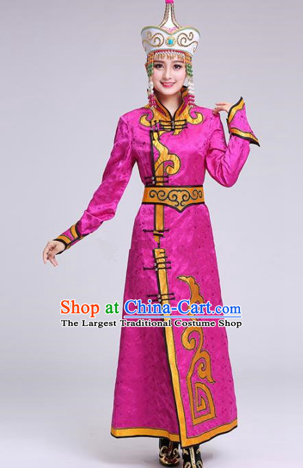 Chinese Traditional Mongolian Ethnic Princess Rosy Dress Mongol Nationality Folk Dance Costumes for Women