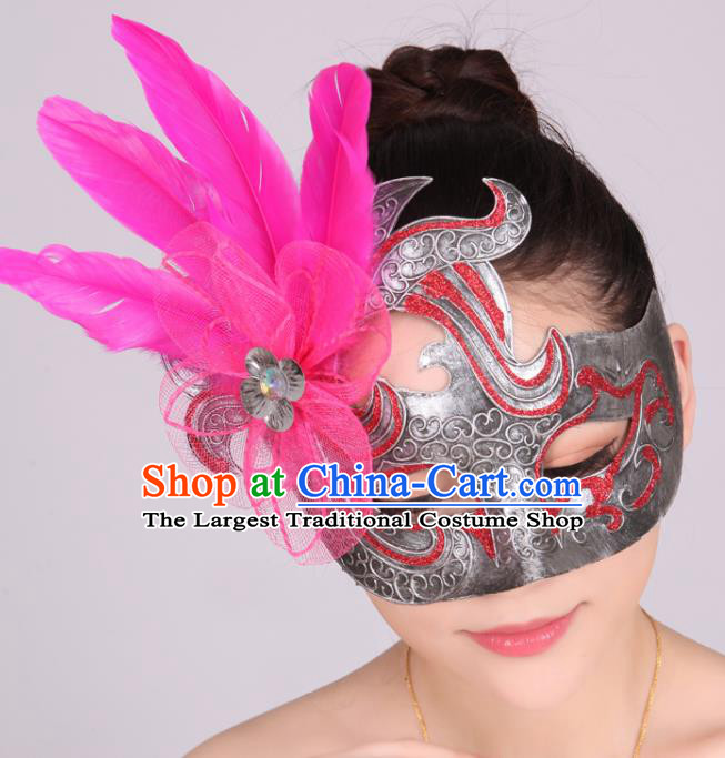 Halloween Cosplay Accessories Latin Dance Rosy Feather Mask Headwear for Women
