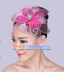 Chinese Traditional Yangko Dance Pink Veil Hair Claw National Folk Dance Hair Accessories for Women