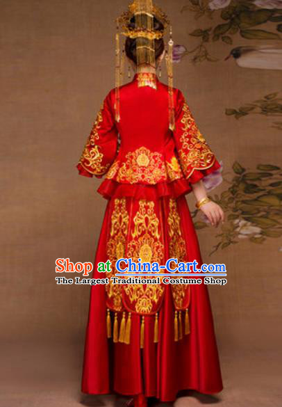 Traditional Chinese Red Wedding Dress Ancient Bride Embroidered Xiu He Costume for Women