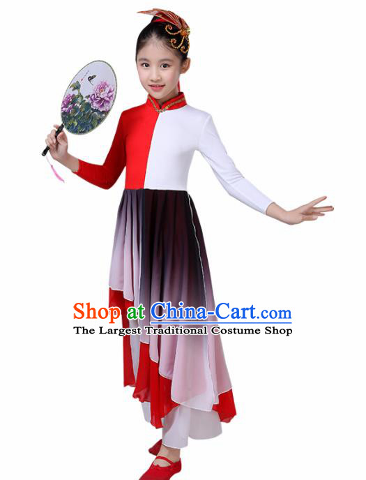 Chinese Traditional Folk Dance Costume Classical Dance Group Dance Red Dress for Kids