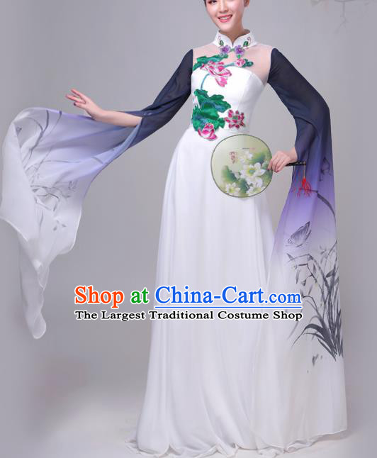 Chinese Traditional Lotus Dance Costume Classical Dance Group Dance Chorus Purple Dress for Women