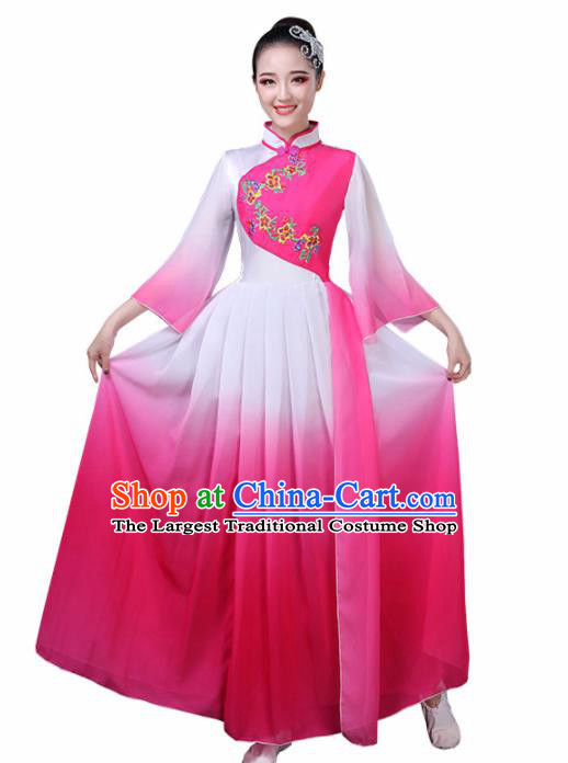 Chinese Traditional Umbrella Dance Rosy Costume Classical Dance Group Dance Dress for Women