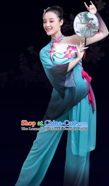 Chinese Traditional Stage Performance Fan Dance Blue Costume Classical Dance Group Dance Dress for Women
