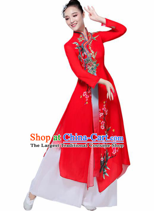 Chinese Traditional Stage Performance Umbrella Dance Costume Classical Dance Group Dance Red Dress for Women