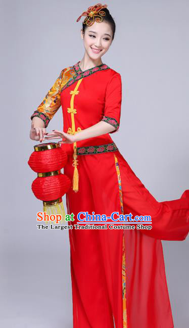 Chinese Traditional Fan Dance Stage Performance Red Costume Folk Dance Yangko Dance Dress for Women