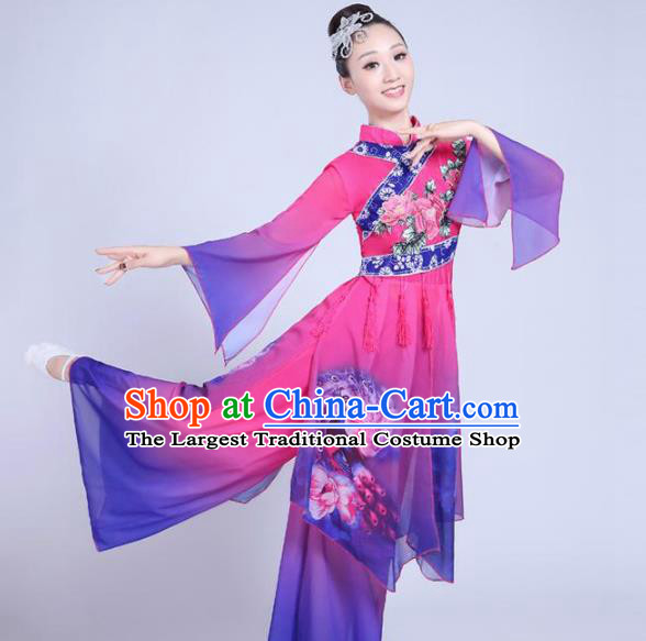 Chinese Traditional Fan Dance Stage Performance Purple Costume Folk Dance Yangko Dance Dress for Women