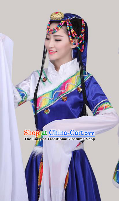 Chinese Traditional Mongol Ethnic Folk Dance Costume Mongolian Nationality Dance Royalblue Dress for Women