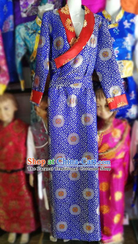 Chinese Traditional Tibetan Heishui Dance Royalblue Dress Zang Nationality Ethnic Costume for Women