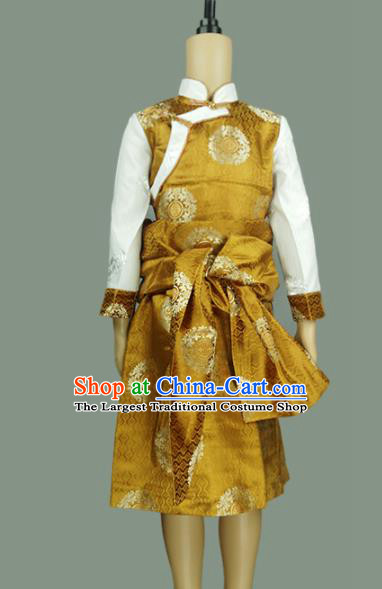 Chinese Traditional Tibetan Kham Children Clothing Zang Nationality Heishui Dance Ethnic Costumes for Kids