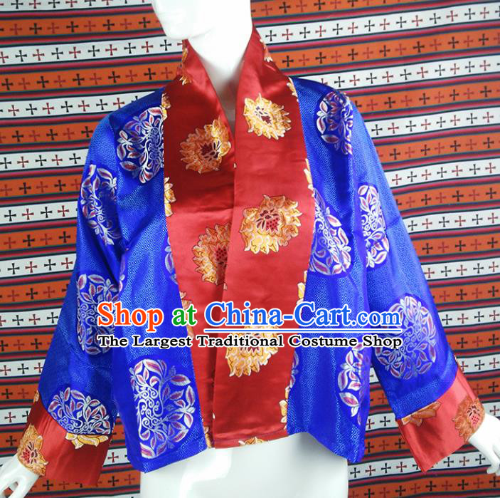 Chinese Traditional Tibetan Ethnic Blue Blouse Zang Nationality Heishui Dance Costume for Women