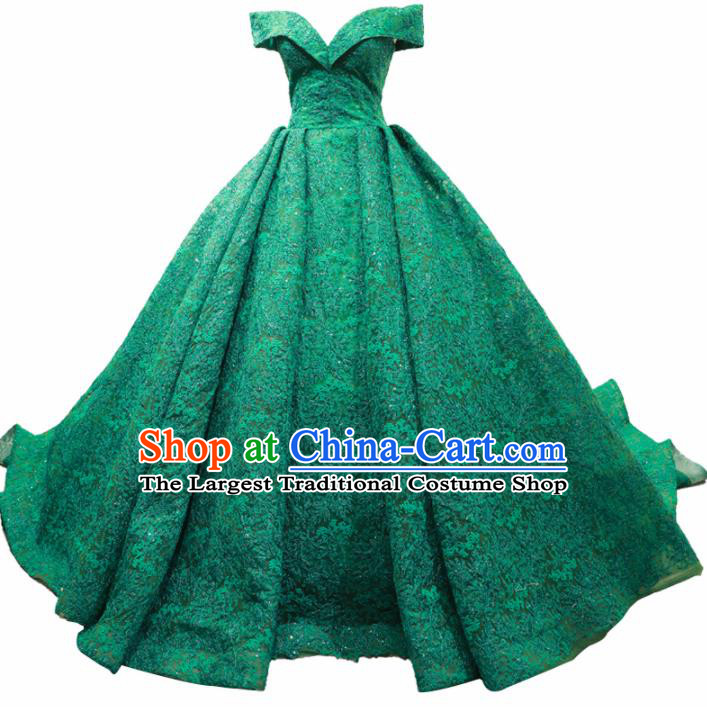 Top Grade Compere Green Lace Full Dress Princess Wedding Dress Costume for Women