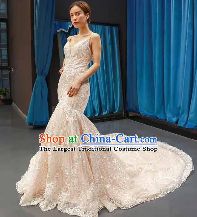 Top Grade Compere Light Pink Trailing Full Dress Princess Wedding Dress Costume for Women