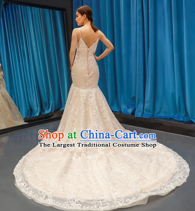 Top Grade Compere Light Pink Trailing Full Dress Princess Wedding Dress Costume for Women