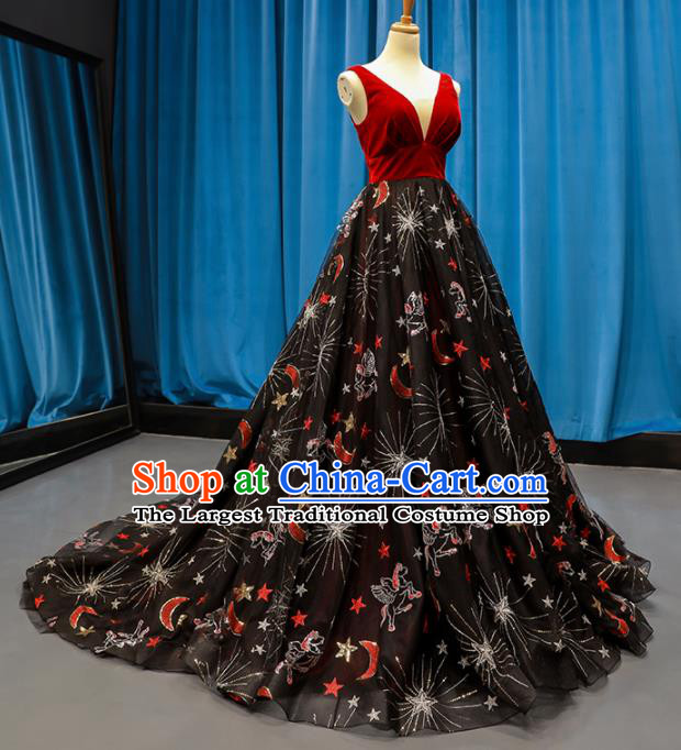 Top Grade Compere Full Dress Princess Black Veil Trailing Wedding Dress Costume for Women