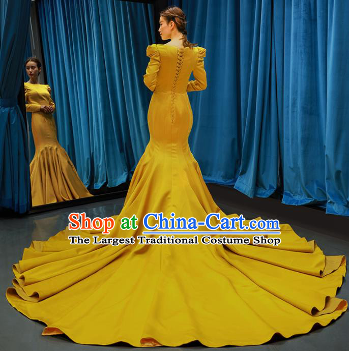 Top Grade Compere Yellow Trailing Full Dress Princess Wedding Dress Costume for Women