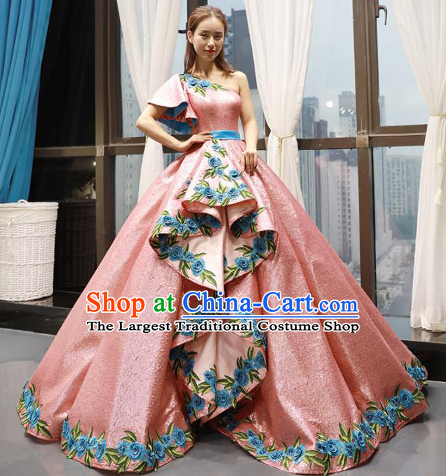 Top Grade Compere Pink Bubble Full Dress Princess Wedding Dress Costume for Women
