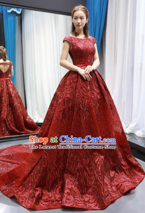 Top Grade Compere Red Trailing Full Dress Princess Wedding Dress Costume for Women