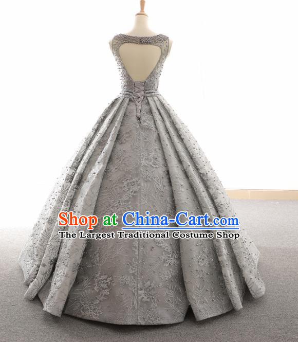 Top Grade Compere Grey Full Dress Princess Embroidered Wedding Dress Costume for Women
