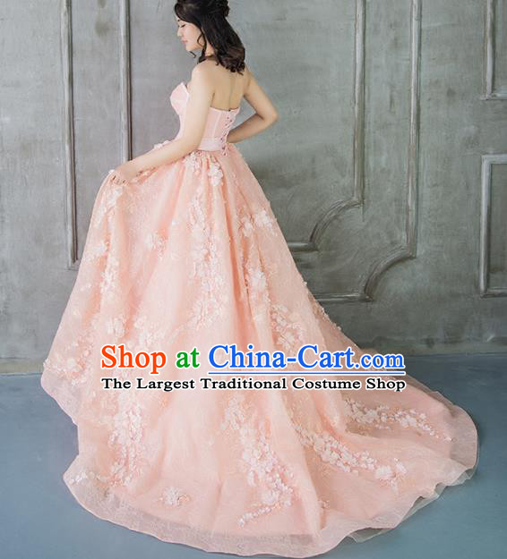 Top Grade Compere Pink Veil Bubble Full Dress Princess Embroidered Wedding Dress Costume for Women