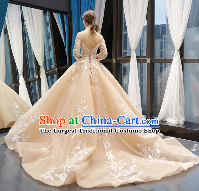 Top Grade Compere Champagne Bubble Full Dress Princess Trailing Wedding Dress Costume for Women