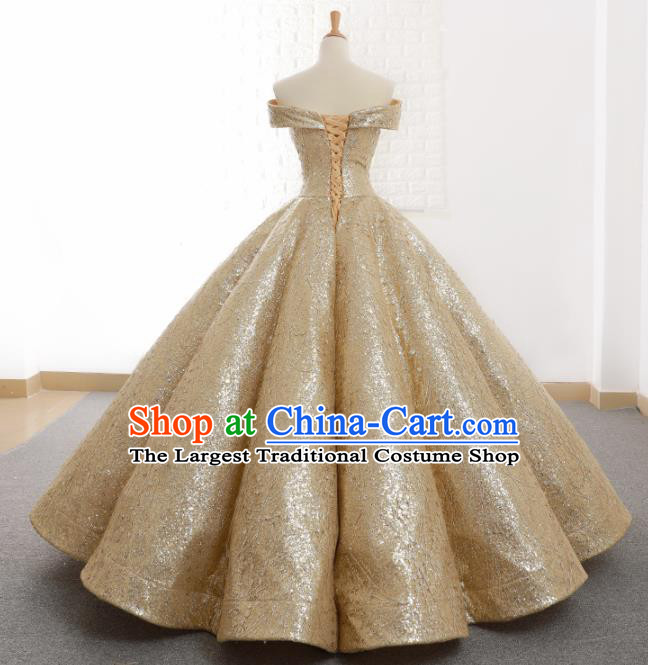 Top Grade Compere Golden Bubble Full Dress Princess Wedding Dress Costume for Women