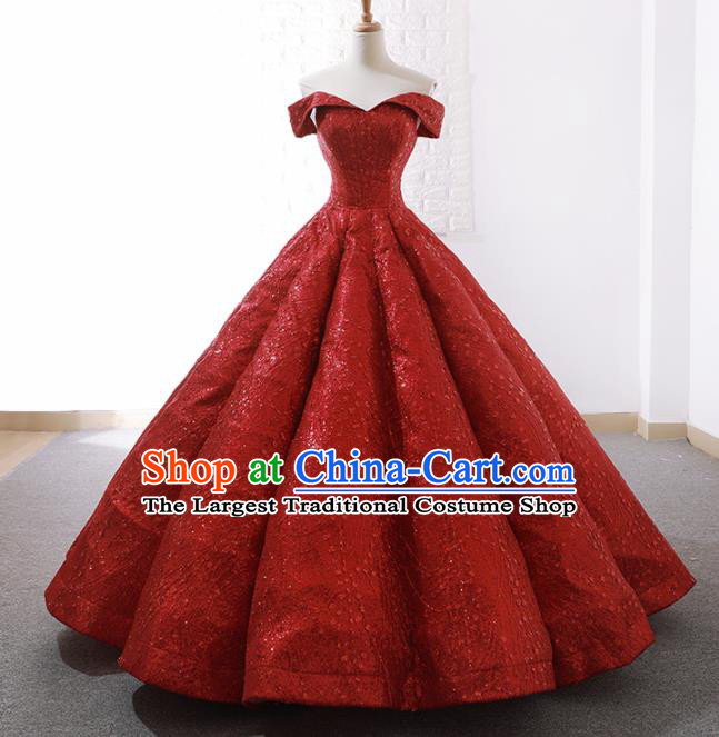 Top Grade Compere Red Bubble Full Dress Princess Wedding Dress Costume for Women