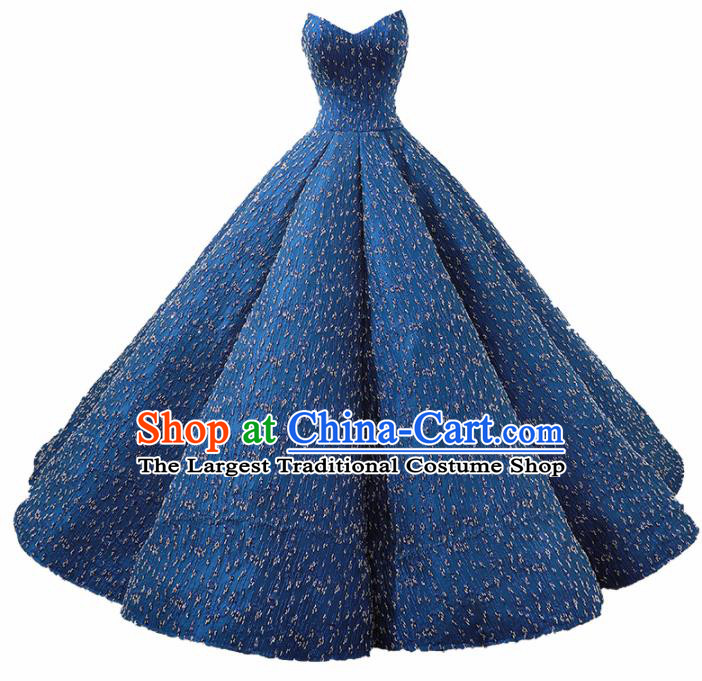 Top Grade Compere Embroidered Blue Strapless Full Dress Princess Wedding Dress Costume for Women