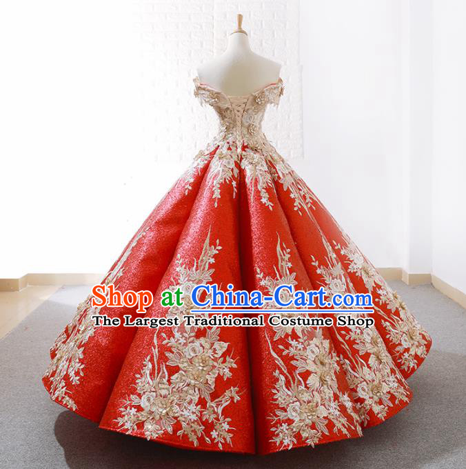 Top Grade Compere Embroidered Red Full Dress Princess Wedding Dress Costume for Women