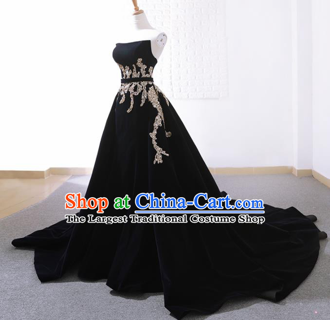 Top Grade Compere Embroidered Navy Trailing Full Dress Princess Wedding Dress Costume for Women