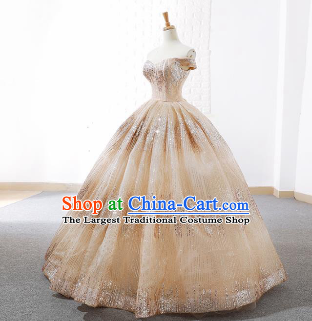 Top Grade Compere Golden Paillette Full Dress Princess Bubble Wedding Dress Costume for Women