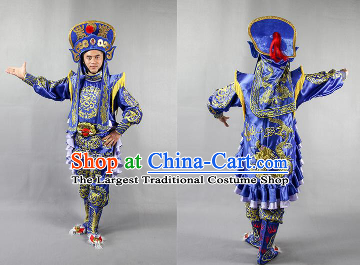 Chinese Traditional Sichuan Opera Blue Costume Face Changing Clothing Complete Set for Men
