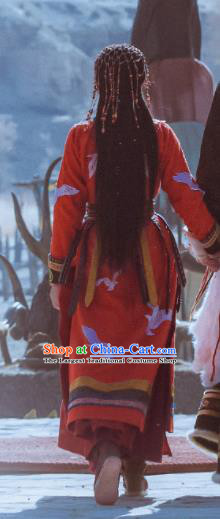 Traditional Chinese Mongolian Bride Red Dress Ancient Ethnic Princess Embroidered Costume and Headpiece for Women