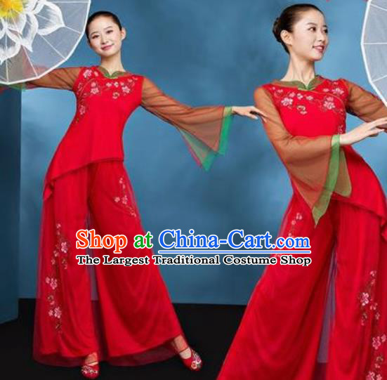 Chinese National Folk Dance Red Costume Traditional Yangko Dance Fan Dance Clothing for Women