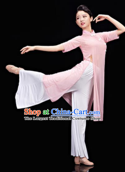 Chinese National Classical Dance Pink Costume Traditional Umbrella Dance Dress for Women