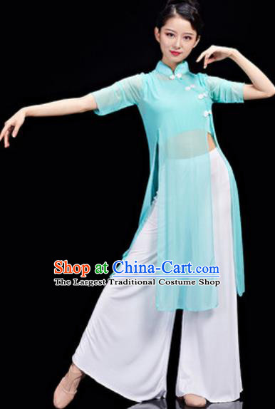 Chinese National Classical Dance Blue Costume Traditional Umbrella Dance Dress for Women
