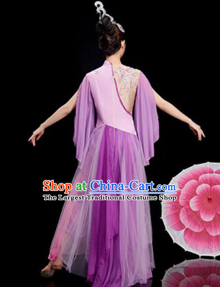 Chinese National Classical Dance Purple Costume Traditional Umbrella Dance Dress for Women