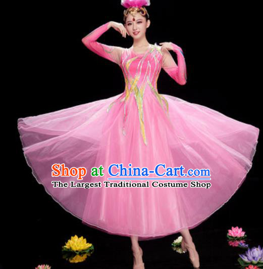 Chinese Traditional Spring Festival Gala Costume National Classical Dance Pink Veil Dress for Women